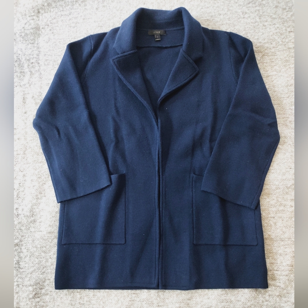 Women's Navy Blue Open Front Jacket JCrew Thick Cardigan Size Small 100% Merino - Picture 1 of 5